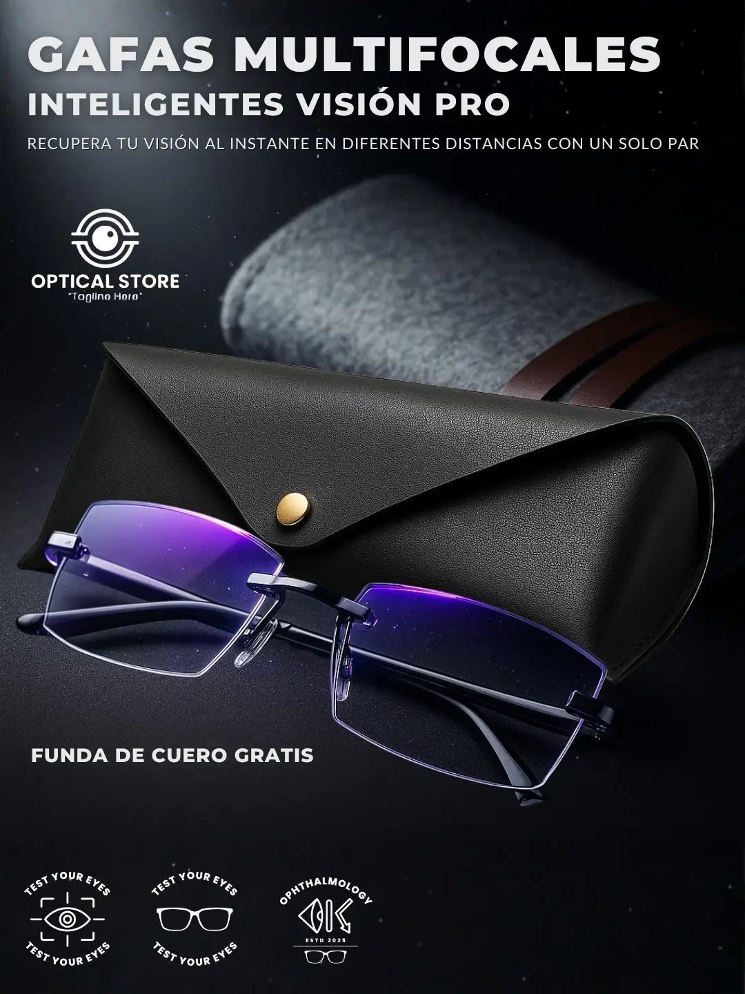 Pack de gafas antirayos azules multifocales + mas funda de cuero